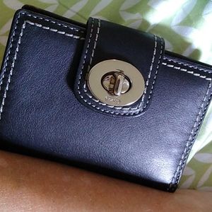 Coach black small leather wallet with turn locket